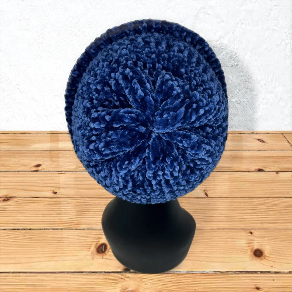 Handmade Super Soft Velvet Knit Beanie Handcrafted Hat Navy - Picture 6 of 11